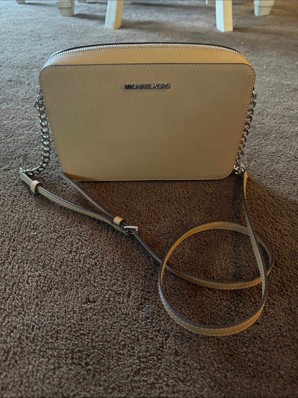 Michael Kors Cream Saffiano Crossbody with Silver Chain